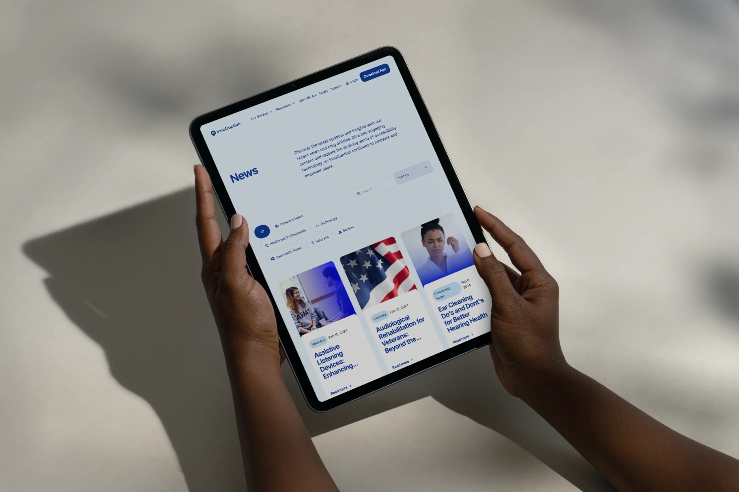 InnoCaption website on tablet